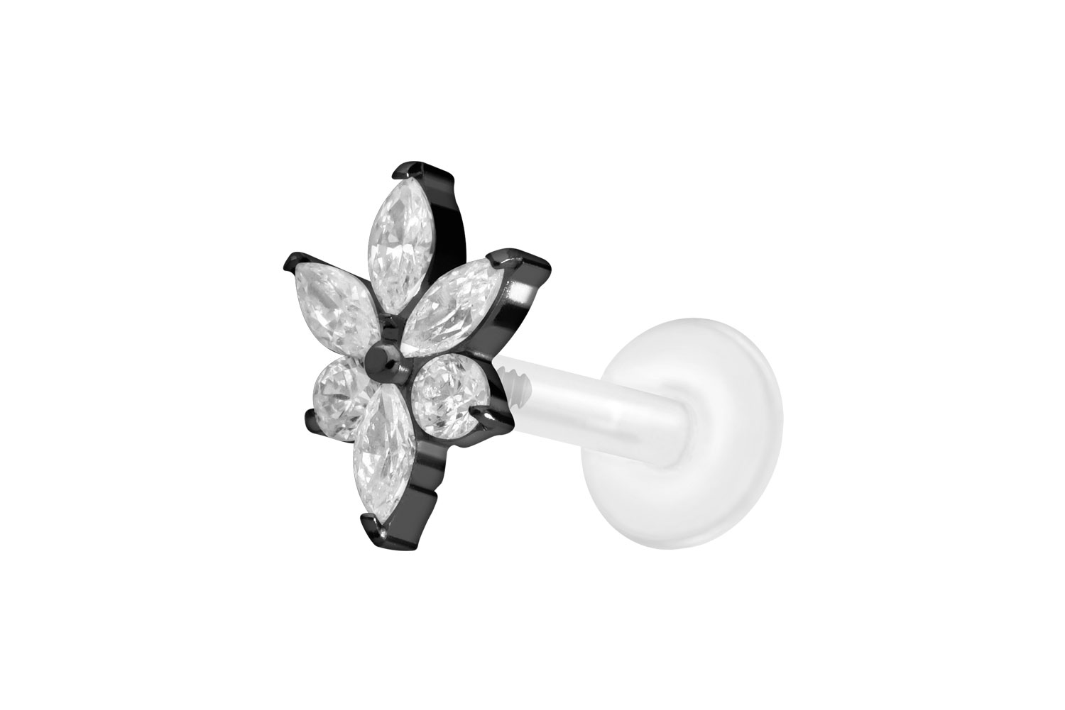 PTFE Labret Piercing mit Innengewinde + Titan-Aufsatz KRISTALLBLUME